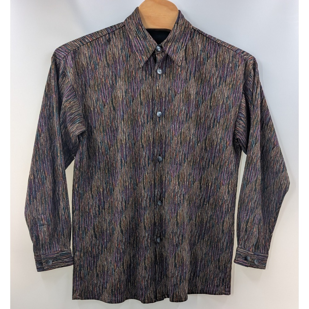 Creme De Silk Colorful Stripe Shirt Men's size Large Long Sleeve Button‎ FLAW